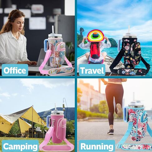 Water Bottle Carrier Bag Sleeve for Stanley Quencher 40oz Tumbler with Handle, Neoprene Water Bottle Sling Bag Sleeve Holder Carrier with Adjustable Shoulder Strap,Stanley Cup Accessories in Saudi Arabia