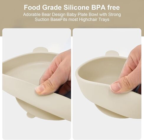 Silicone Baby Feeding Set, Baby Led Weaning Supplies 8 Pack with Suction Plate and Bowl, Self Feeding Spoons Forks Sippy Cup Adjustable Bib, Eating Utensils for 6+ Months - Beige in Saudi Arabia