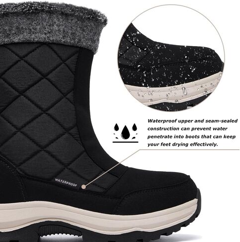 FW FRAN WILLOR Women's Waterproof Winter Snow Boots Warm Comfortable with Side Zipper - 2025 Fashion Lightweight Hiking boots for Cold Weather Insulated Mid Calf Military Booties in Saudi Arabia