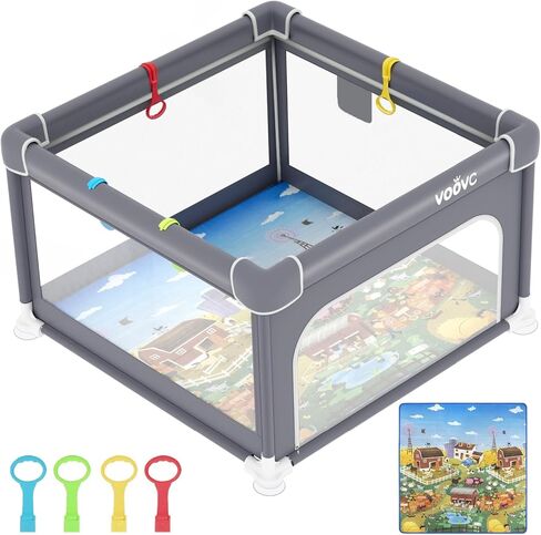Premium Baby Playpen with Mat, 71x60 Inches Extra Large Playpen for Babies and Toddlers, Indoor & Outdoor Activity Center, Safety Baby Play Pen with Gate Prints in Saudi Arabia