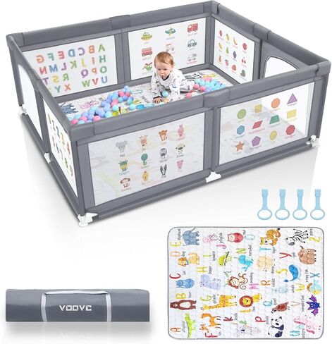 Premium Baby Playpen with Mat, 71x60 Inches Extra Large Playpen for Babies and Toddlers, Indoor & Outdoor Activity Center, Safety Baby Play Pen with Gate Prints in Saudi Arabia