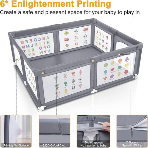 Premium Baby Playpen with Mat, 71x60 Inches Extra Large Playpen for Babies and Toddlers, Indoor & Outdoor Activity Center, Safety Baby Play Pen with Gate Prints in Saudi Arabia