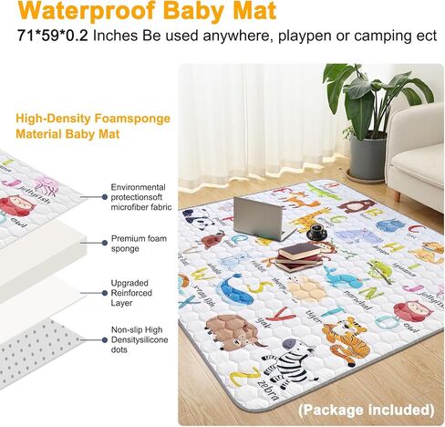 Premium Baby Playpen with Mat, 71x60 Inches Extra Large Playpen for Babies and Toddlers, Indoor & Outdoor Activity Center, Safety Baby Play Pen with Gate Prints in Saudi Arabia