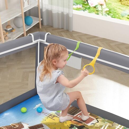 Premium Baby Playpen with Mat, 71x60 Inches Extra Large Playpen for Babies and Toddlers, Indoor & Outdoor Activity Center, Safety Baby Play Pen with Gate Prints in Saudi Arabia