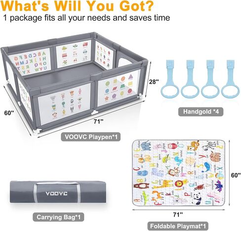 Premium Baby Playpen with Mat, 71x60 Inches Extra Large Playpen for Babies and Toddlers, Indoor & Outdoor Activity Center, Safety Baby Play Pen with Gate Prints in Saudi Arabia