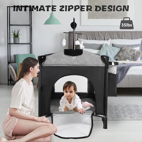 Kinder King 4 in 1 Portable Baby Playard, Baby Bedside Crib, Grey | Foldable Pack and Play w/Bassinet, Newborn Changing Table, Toddler Large Playpen, Storage Basket, Travel Bag, 0-36 Months in Saudi Arabia