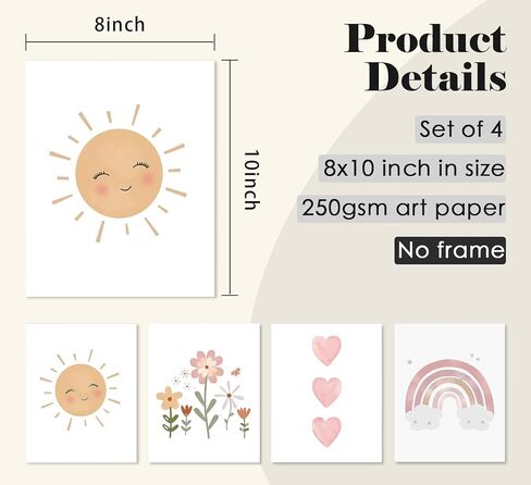 ULEGIE Toddler Affirmations Decor, Yellow Pink Purple Girls Affirmation Wall Art Decor Set of 4 Posters & Prints, Pastel Boho Rainbow Floral Girls Room Nursery Wall Decoration, 8x10 Inch Unframed in Kuwait