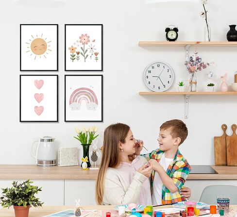 ULEGIE Toddler Affirmations Decor, Yellow Pink Purple Girls Affirmation Wall Art Decor Set of 4 Posters & Prints, Pastel Boho Rainbow Floral Girls Room Nursery Wall Decoration, 8x10 Inch Unframed in Kuwait