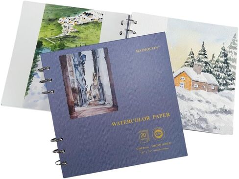 MAIMOUFIN Watercolor Paper,100% Cotton, 7.6" x 7.6", 20 Sheets（140LB/300GSM）Hot Press, Hardcover Loose Leaf Rings Square Watercolor Journal,Watercolor Sketchbook for Artists, Art Lovers (hot Press) in Saudi Arabia