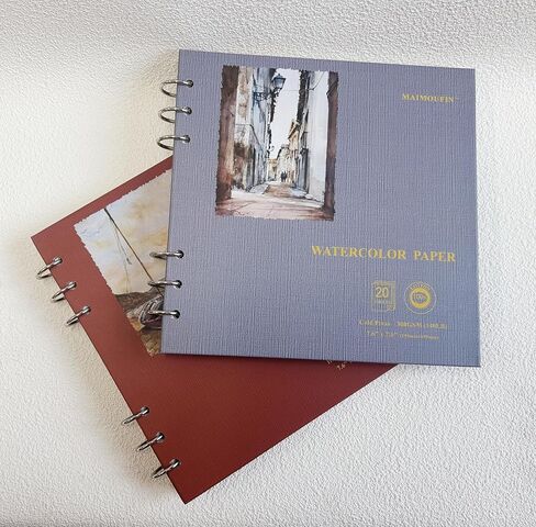 MAIMOUFIN Watercolor Paper,100% Cotton, 7.6" x 7.6", 20 Sheets（140LB/300GSM）Hot Press, Hardcover Loose Leaf Rings Square Watercolor Journal,Watercolor Sketchbook for Artists, Art Lovers (hot Press) in Saudi Arabia