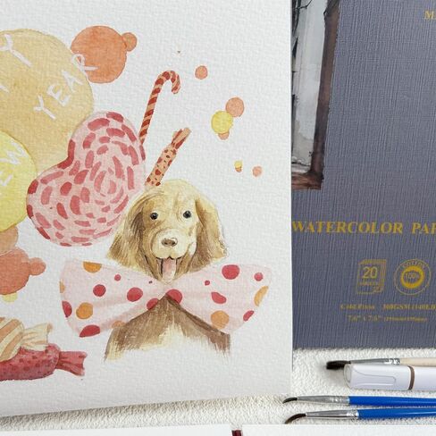 MAIMOUFIN Watercolor Paper,100% Cotton, 7.6" x 7.6", 20 Sheets（140LB/300GSM）Hot Press, Hardcover Loose Leaf Rings Square Watercolor Journal,Watercolor Sketchbook for Artists, Art Lovers (hot Press) in Saudi Arabia