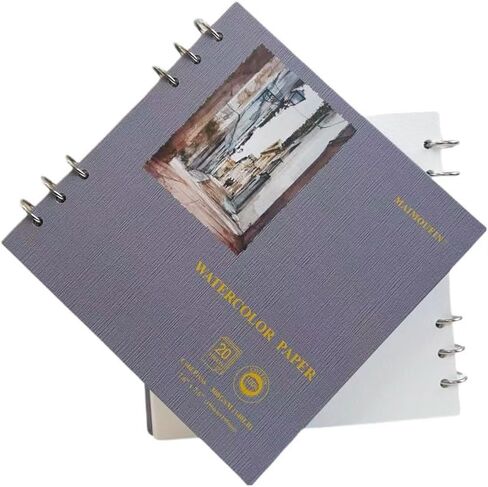 MAIMOUFIN Watercolor Paper,100% Cotton, 7.6" x 7.6", 20 Sheets（140LB/300GSM）Hot Press, Hardcover Loose Leaf Rings Square Watercolor Journal,Watercolor Sketchbook for Artists, Art Lovers (hot Press) in Saudi Arabia
