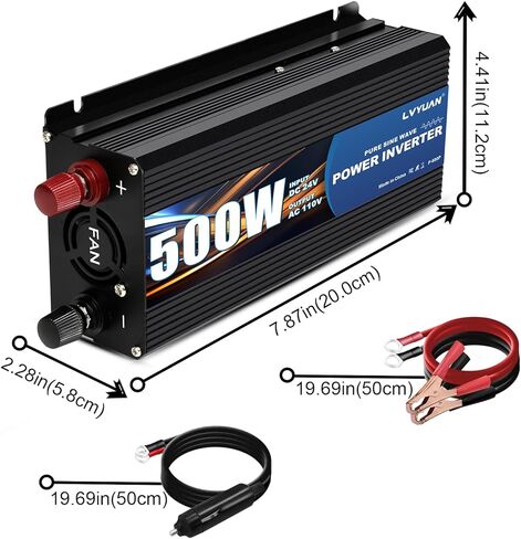 LVYUAN 500 Watt Pure Sine Wave Power Inverter 12V to 110V/120V DC to AC Converter with Dual Sockets, Dual USB Ports, LED Display for Home Outdoor RV Car Power Inverter Power Adapter in Kuwait