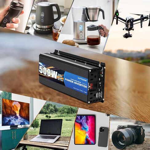 LVYUAN 500 Watt Pure Sine Wave Power Inverter 12V to 110V/120V DC to AC Converter with Dual Sockets, Dual USB Ports, LED Display for Home Outdoor RV Car Power Inverter Power Adapter in Kuwait