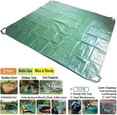 7x7 Ft Yard Garden Leaf Tarp W/ 4 Handles Waterproof Tarp for Sandbox Cover,Outdoor Tarpaulin,Lawn Debris,Landscape Pruning,Leaf Hauler,Tent Footprint,Camping Tent Mat,Patio Table,Yard Fire Pit Cover in Kuwait