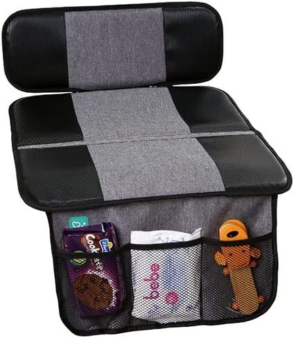 Lower Child Seat Protection Mat - Universal Car Seat Protector for Children - Baby Car Seat Protector with 3 Net Storage Pockets - Under Car Seat Protector with Thick Padding in Saudi Arabia