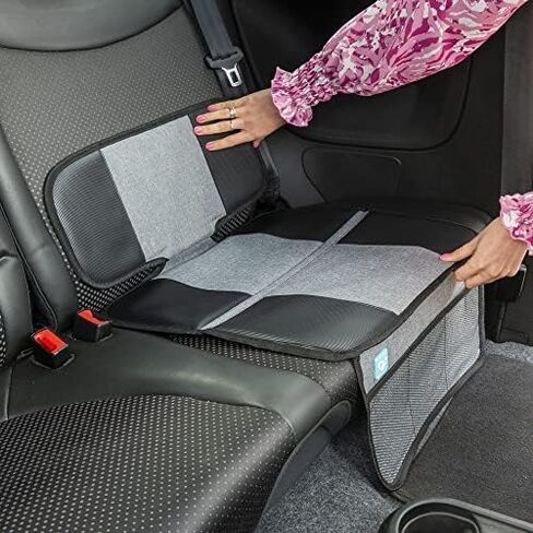 Lower Child Seat Protection Mat - Universal Car Seat Protector for Children - Baby Car Seat Protector with 3 Net Storage Pockets - Under Car Seat Protector with Thick Padding in Saudi Arabia