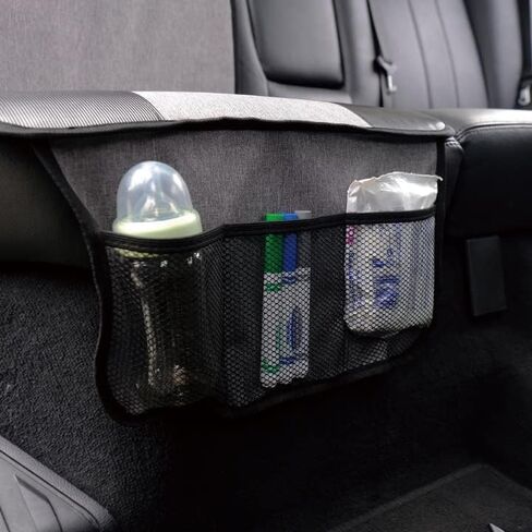 Lower Child Seat Protection Mat - Universal Car Seat Protector for Children - Baby Car Seat Protector with 3 Net Storage Pockets - Under Car Seat Protector with Thick Padding in Saudi Arabia