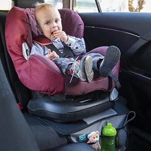 Lower Child Seat Protection Mat - Universal Car Seat Protector for Children - Baby Car Seat Protector with 3 Net Storage Pockets - Under Car Seat Protector with Thick Padding in Saudi Arabia