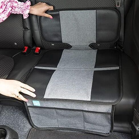 Lower Child Seat Protection Mat - Universal Car Seat Protector for Children - Baby Car Seat Protector with 3 Net Storage Pockets - Under Car Seat Protector with Thick Padding in Saudi Arabia