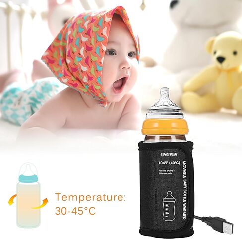 سخان زجاجات محمول للسفر من ONEVER، جهاز تسخين زجاجات الأطفال بالسيارة، جهاز تسخين زجاجات السفر المحمول USB لحليب الأم بدرجة حرارة ثابتة، زجاجة رضاعة محمولة عازلة لتدفئة زجاجات الأطفال in Kuwait