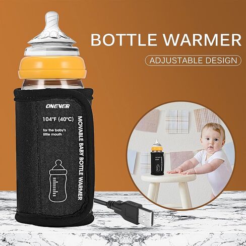 سخان زجاجات محمول للسفر من ONEVER، جهاز تسخين زجاجات الأطفال بالسيارة، جهاز تسخين زجاجات السفر المحمول USB لحليب الأم بدرجة حرارة ثابتة، زجاجة رضاعة محمولة عازلة لتدفئة زجاجات الأطفال in Kuwait