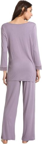 GYS Bamboo Pajamas for Women Soft Long Sleeve Sleepwear V Neck Pjs Set Sleep Lounge Set with Lace S-4XL in Kuwait