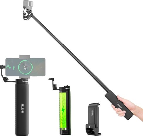 TELESIN 35.4 بوصة مقبض عصا الطاقة لكاميرا GoPro بدون مرآة، تمديد مقاوم للماء بسعة كبيرة لشاحن البطارية، إمداد البنك لـ Insta360 DJI Action Canon Sony iPhone Android in Kuwait