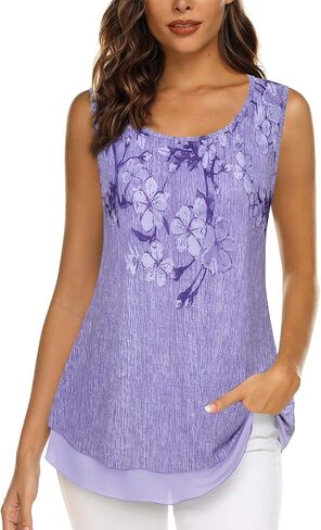 Timeson قمصان تونيك بدون أكمام للنساء، قمصان تانك متدفقة للنساء، بلوزات عمل صيفية للعمل للسيدات في المكتب، قمصان أساسية أنيقة للسراويل الضيقة مقاس كبير، قميص قصير للأمهات، متعدد البنفسجي 2XL in Kuwait