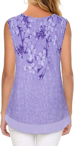 Timeson قمصان تونيك بدون أكمام للنساء، قمصان تانك متدفقة للنساء، بلوزات عمل صيفية للعمل للسيدات في المكتب، قمصان أساسية أنيقة للسراويل الضيقة مقاس كبير، قميص قصير للأمهات، متعدد البنفسجي 2XL in Kuwait