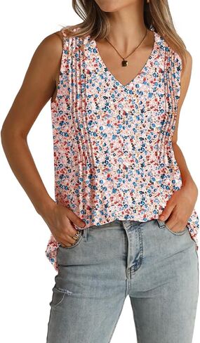 WIHOLL Summer Pleated Tank Tops for Women 2025 Loose Fit V Neck Sleeveless Tops Flowy in Kuwait