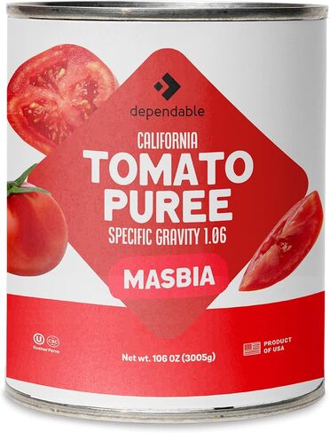 Dependable Foods Tomato Puree – 6.62 Lbs., 106 oz.- Specific Gravity 1.06 - Authentic California Vine to Bottle Blend - Kosher in Saudi Arabia