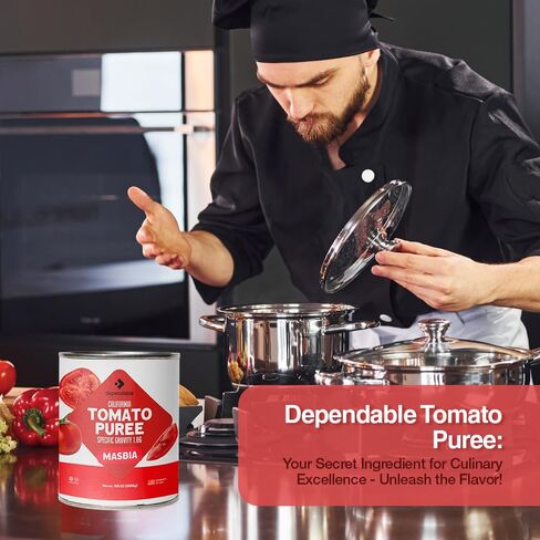 Dependable Foods Tomato Puree – 6.62 Lbs., 106 oz.- Specific Gravity 1.06 - Authentic California Vine to Bottle Blend - Kosher in Saudi Arabia