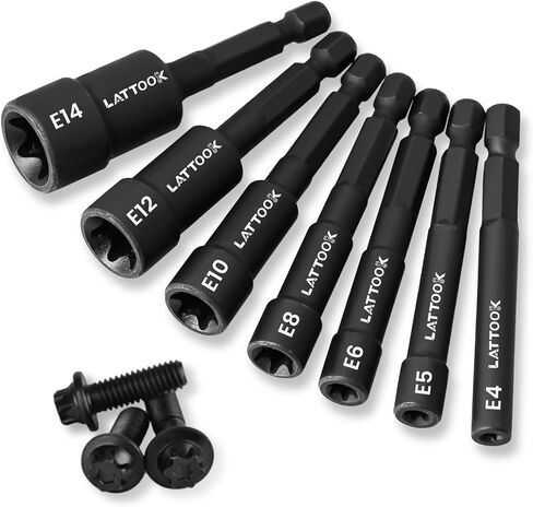 3/8'' Drive Torx Socket Set, LATTOOK 37PCS Torx Star Bit Socket T10-60, Female E-Torx Socket Set E4-E20, Tamper Proof Torx Bit Set T10-T55, CR-V & S2 Steel, with Socket Adapter Extension in Saudi Arabia