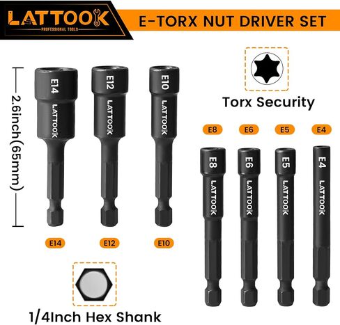 3/8'' Drive Torx Socket Set, LATTOOK 37PCS Torx Star Bit Socket T10-60, Female E-Torx Socket Set E4-E20, Tamper Proof Torx Bit Set T10-T55, CR-V & S2 Steel, with Socket Adapter Extension in Saudi Arabia