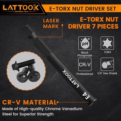 3/8'' Drive Torx Socket Set, LATTOOK 37PCS Torx Star Bit Socket T10-60, Female E-Torx Socket Set E4-E20, Tamper Proof Torx Bit Set T10-T55, CR-V & S2 Steel, with Socket Adapter Extension in Saudi Arabia