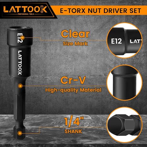 3/8'' Drive Torx Socket Set, LATTOOK 37PCS Torx Star Bit Socket T10-60, Female E-Torx Socket Set E4-E20, Tamper Proof Torx Bit Set T10-T55, CR-V & S2 Steel, with Socket Adapter Extension in Saudi Arabia
