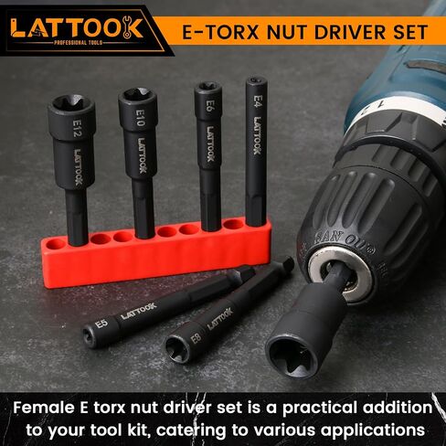 3/8'' Drive Torx Socket Set, LATTOOK 37PCS Torx Star Bit Socket T10-60, Female E-Torx Socket Set E4-E20, Tamper Proof Torx Bit Set T10-T55, CR-V & S2 Steel, with Socket Adapter Extension in Saudi Arabia
