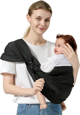 Baby Sling Carrier Newborn to Toddler Sling with Wide Shoulder Strap, Lightweight Baby Holder Carrier，Infant Half Wrapped Sling Carrier Perfect for Mom and Dad, Black in Saudi Arabia
