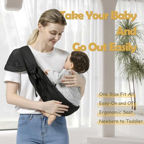 Baby Sling Carrier Newborn to Toddler Sling with Wide Shoulder Strap, Lightweight Baby Holder Carrier，Infant Half Wrapped Sling Carrier Perfect for Mom and Dad, Black in Saudi Arabia