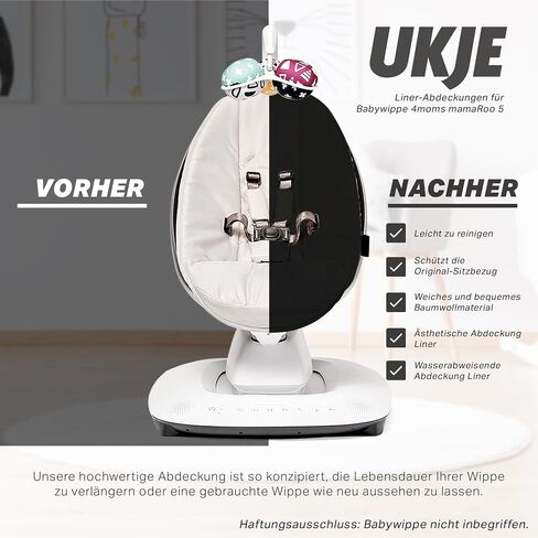 Ukje Protective Swing Cover Compatible with 4moms RockaRoo or MamaRoo 5, Multi-Motion Baby Swing, Baby Swing Liners, Baby Rocker Cover, Easy to Install, Easy to Wash, Handmade in Europe - Beige in Kuwait