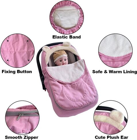 Carseat Cover-Baby Car Seat Cover-Winter Car Seat Covers for Babies,Infant Car Seat Cover Baby Car Seat Cover for Boys & Girls -Keeps Baby Warm and Cozy,2 in 1 Universal Baby Carseat Cover (Black) in Saudi Arabia
