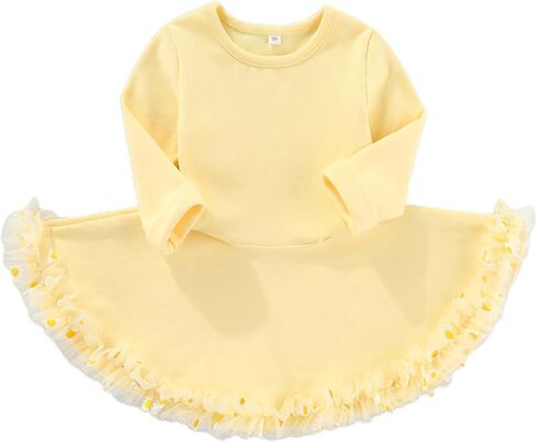 Qiylii Toddler Baby Girls Solid Color A-line Tutu Dress Long Sleeve Cotton Playwear Dresses Fall Winter Outfits in Saudi Arabia