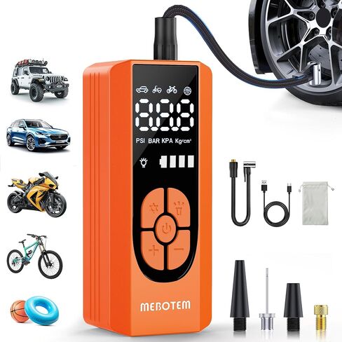 Tire Inflator Portable Air Compressor, 150PSI 5000mAh Air Pump for Car Tires, Cordless Air Compressor with Digital Pressure Gauge, Tire Inflator for Car Motorcycle Bicycle Balls, Orange in Saudi Arabia