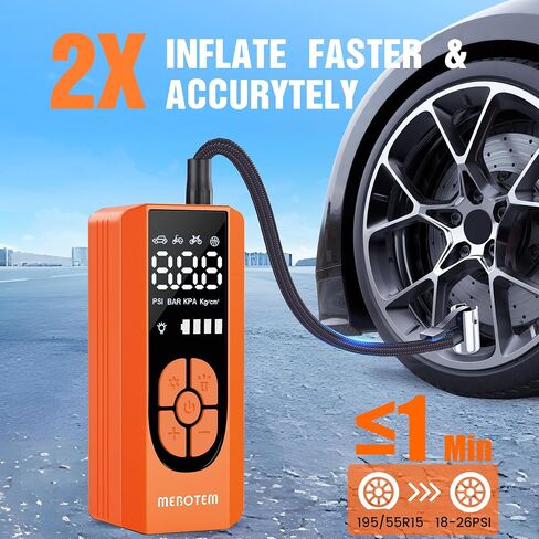 Tire Inflator Portable Air Compressor, 150PSI 5000mAh Air Pump for Car Tires, Cordless Air Compressor with Digital Pressure Gauge, Tire Inflator for Car Motorcycle Bicycle Balls, Orange in Saudi Arabia