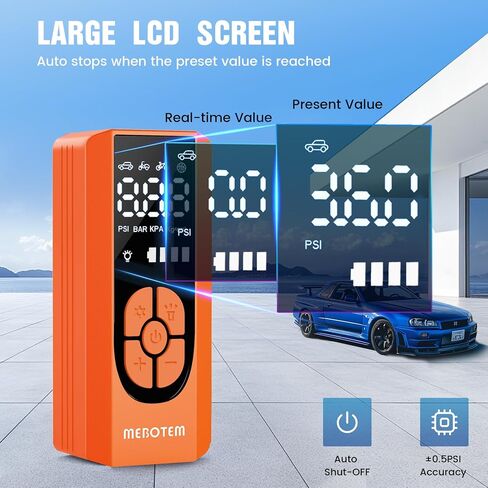 Tire Inflator Portable Air Compressor, 150PSI 5000mAh Air Pump for Car Tires, Cordless Air Compressor with Digital Pressure Gauge, Tire Inflator for Car Motorcycle Bicycle Balls, Orange in Saudi Arabia