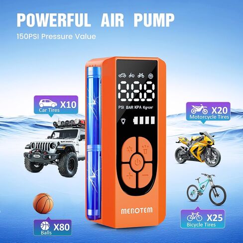 Tire Inflator Portable Air Compressor, 150PSI 5000mAh Air Pump for Car Tires, Cordless Air Compressor with Digital Pressure Gauge, Tire Inflator for Car Motorcycle Bicycle Balls, Orange in Saudi Arabia