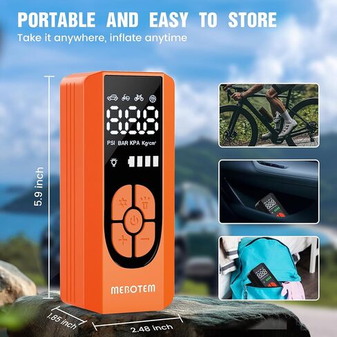 Tire Inflator Portable Air Compressor, 150PSI 5000mAh Air Pump for Car Tires, Cordless Air Compressor with Digital Pressure Gauge, Tire Inflator for Car Motorcycle Bicycle Balls, Orange in Saudi Arabia