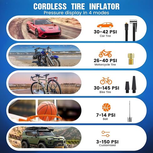 Tire Inflator Portable Air Compressor, 150PSI 5000mAh Air Pump for Car Tires, Cordless Air Compressor with Digital Pressure Gauge, Tire Inflator for Car Motorcycle Bicycle Balls, Orange in Saudi Arabia