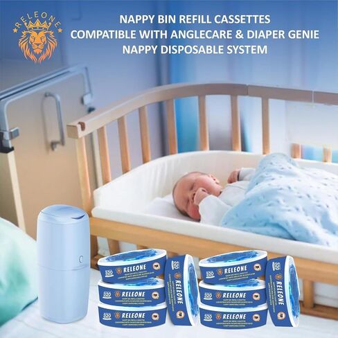 Nappy Bin Refill Cassettes, Diaper Pail Refill Bags, Compatible with Diaper Genie & Angel Care - Pack of 8 Refill Cassettes with Easy Installation & Long-Lasting Diaper Disposal Solution in Saudi Arabia